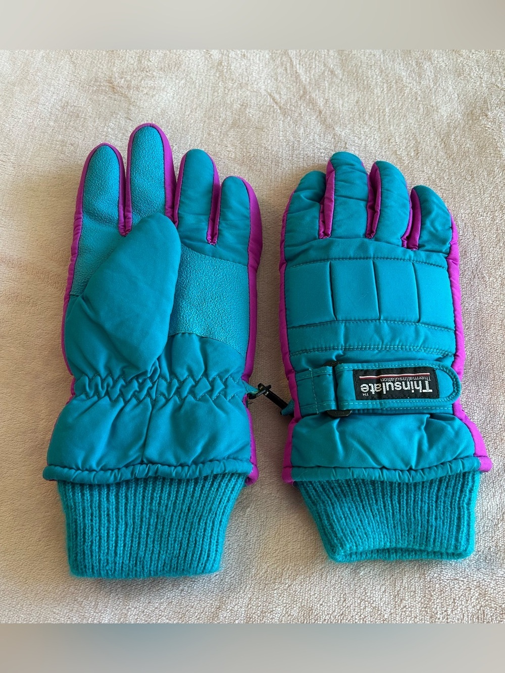 Thinsulate vintage 80s 90s insulated ski gloves teal and purple women’s M